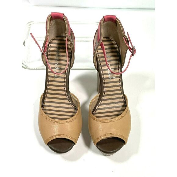 Splendid Nude Pink Platform Sandal Size 7.5 US Ankle Strap Faux Wood Chunky Heel - Picture 8 of 12